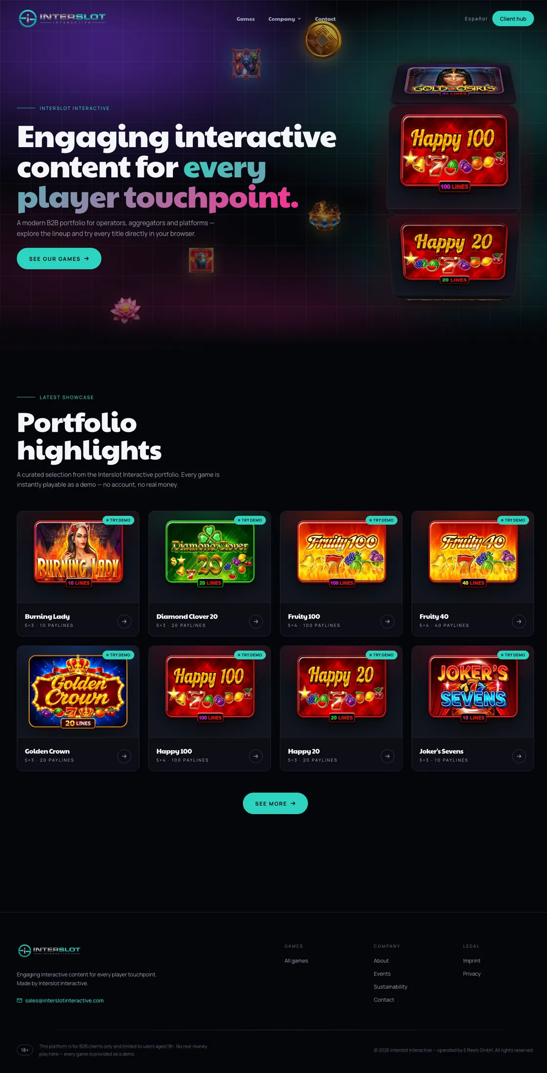 Interslot Interactive — komplette Landingpage, umgesetzt von Christopher Rapp