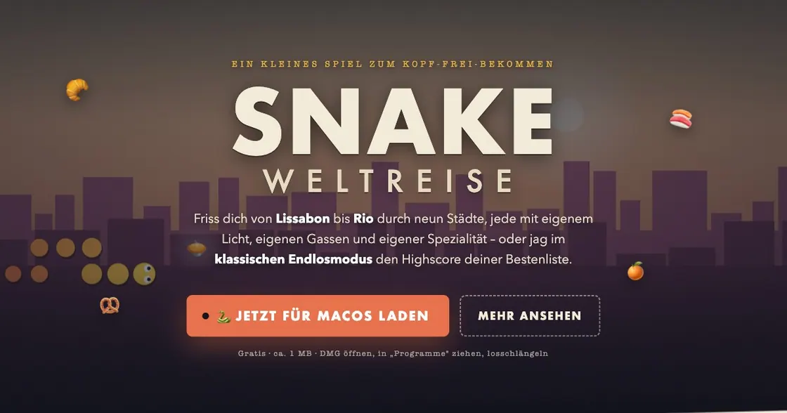 Snake · Weltreise — Browser-Game · Eigenentwicklung, Webdesign-Projekt von Christopher Rapp
