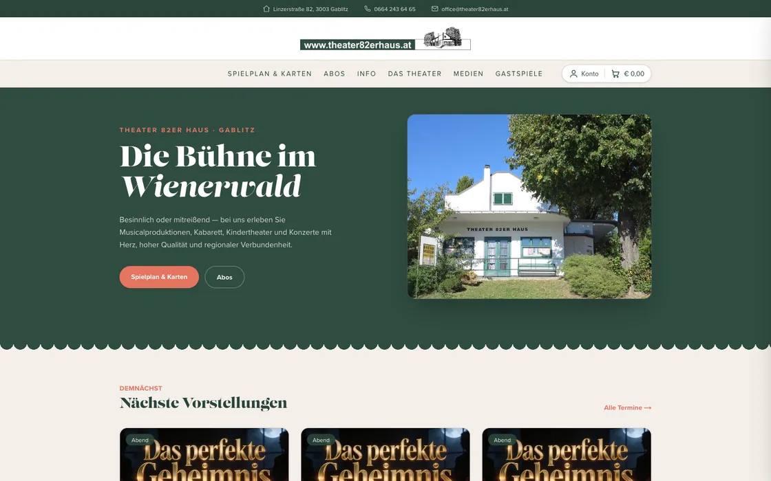 Theater 82er Haus — Website · Ticketing · Dashboard, Webdesign-Projekt von Christopher Rapp